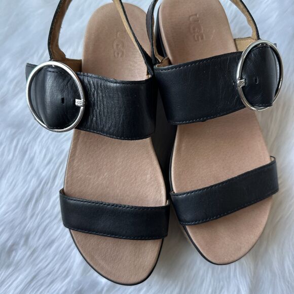 UGG Women’s April Black Upper Leather Slingback Espadrilles Size US 7.5 - Picture 7 of 10